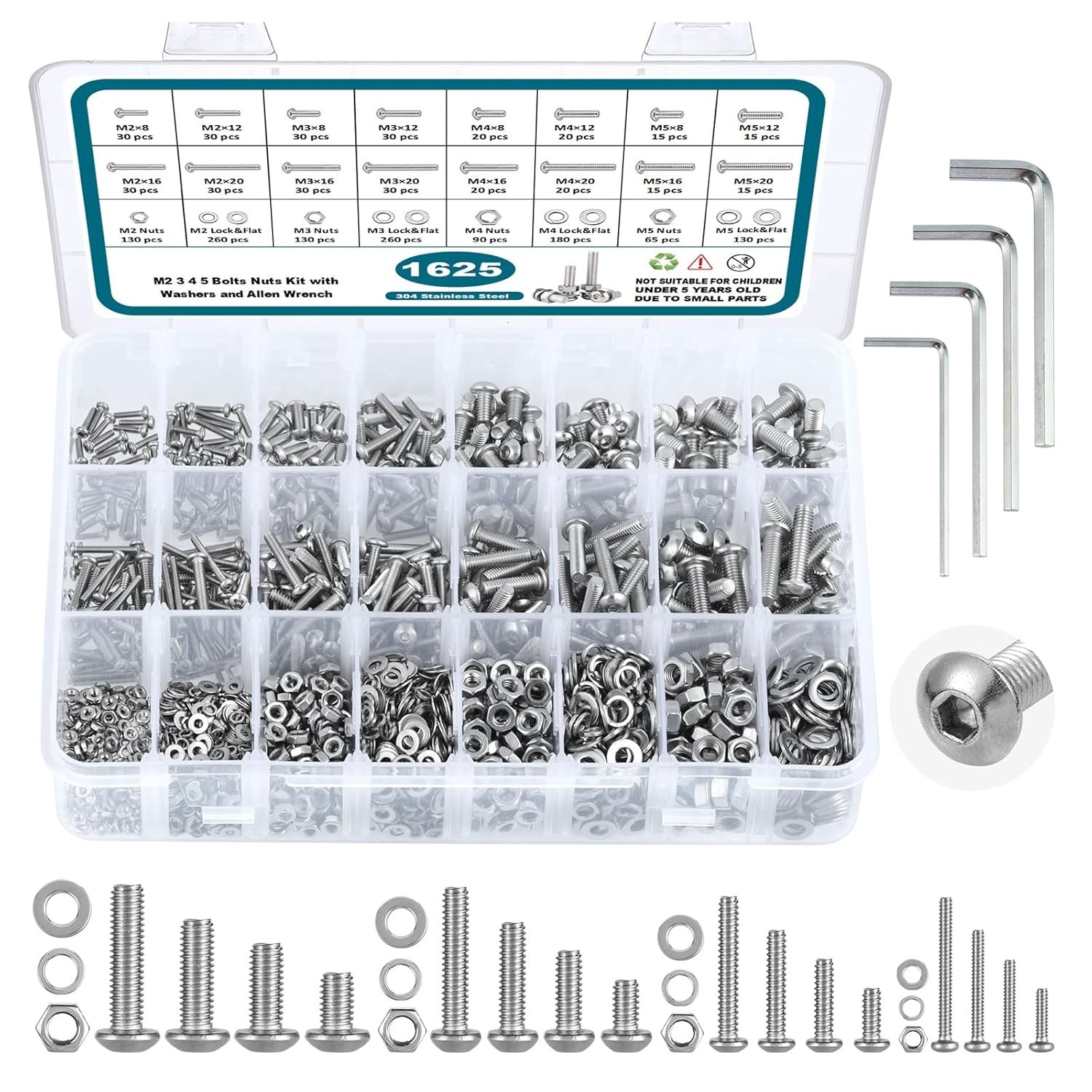 1625 Pieces M2 M3 M4 M5 304 St - Nuts Mix recension och pris